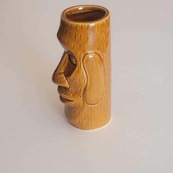 Hawaiian Polynesian Tiki Mug Cup  Vase Brown Barware Glazed  6.5" tall - Picture 4 of 8